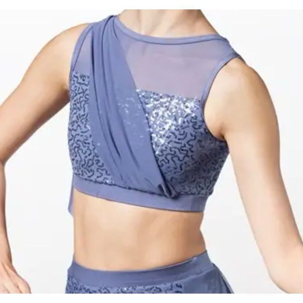 Weissman Draped Sequin Crop Top and Sequin Mesh Back Panel Dance Skirt Set MIXED